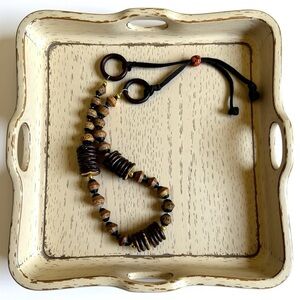 🏷️Handmade Boho Wooden Bead & Leather Cord Adjustable Necklace🏷️